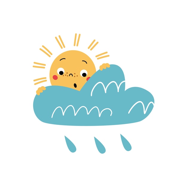 Sol y nube con gotas de lluvia Imprimir para niños