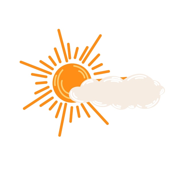 Sol con una nube Pronóstico del tiempo Meteorológico Símbolo de tiempo nublado para impresión web y aplicaciones Dibujo a mano vectorial aislado en el fondo blanco