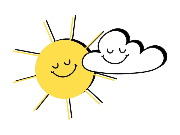 Sol y nube sonrisa garabatos vector ilustración