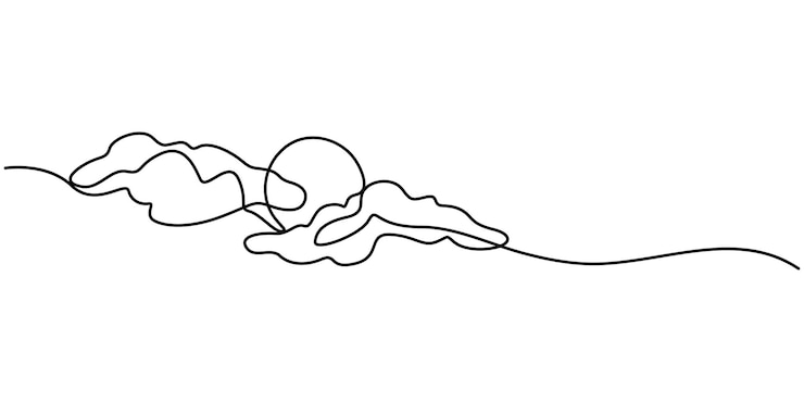 Vector sol y nubes continuo una línea dibujando ilustración vectorial pro vector sol y nubes continuo