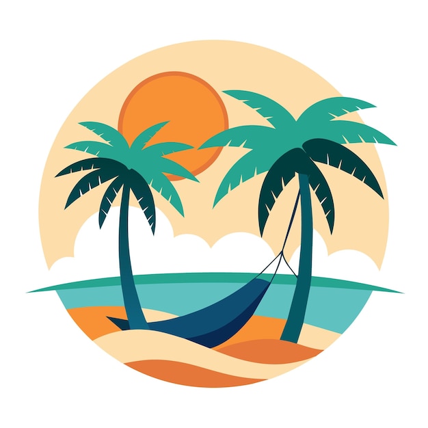 un sol y palmeras están en una playa