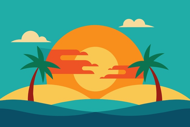 un sol con palmeras en la playa