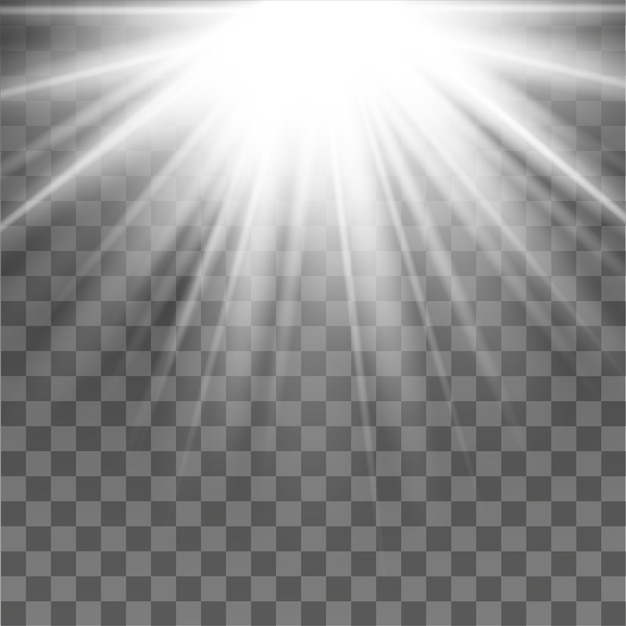 Sol con rayos y vigas. Efecto de luz cálida de vector