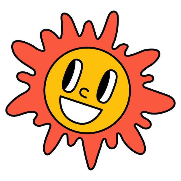 Sol retro con ojos y una sonrisa Estilo de dibujos animados Aislamiento de fondo blanco Ilustración vectorial