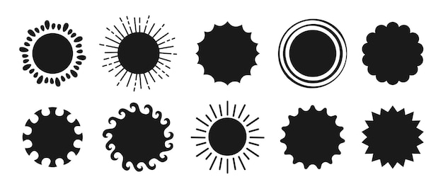 Sol silueta sello plantilla negra conjunto verano símbolo icono soles colección clipart vector