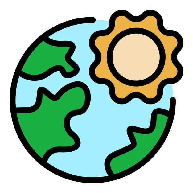 El sol sobre el ícono del planeta El contorno del sol sobre el planeta El ícono del vector del color es plano y aislado