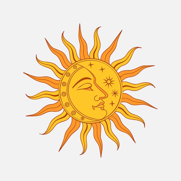 Sol sonriente con elemento de luna en estilo retro