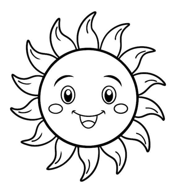 Sol sonriente símbolo de energía solar contorno dibujo ilustración diseño de página de colorear