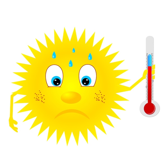 El sol con un termómetro indica el calor Ilustración