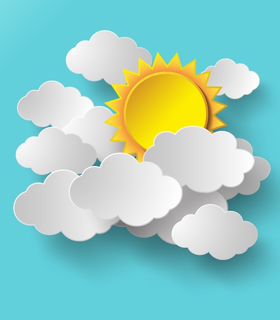 Sol de vector con fondo de nubes.