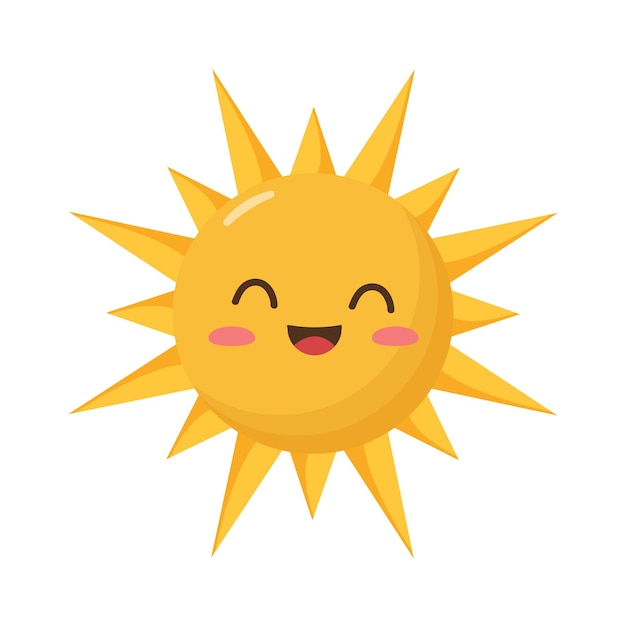 Sol vectorial en estilo Kawaii Isolado en un fondo blanco Diseño plano