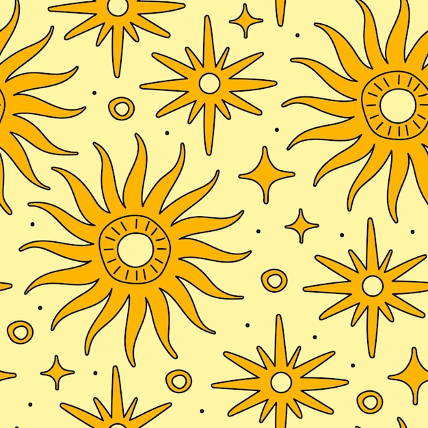 Sol de zodiaco vintage con estrellas patrón sin costuras color de fondo editable