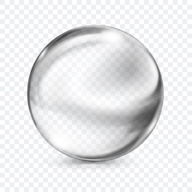 Una sola esfera gris translúcida y lisa con resplandores y una sombra suave y sutil debajo de ella en un fondo transparente Ilustración vectorial para proyectos de diseño y obras creativas