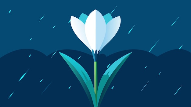 Vector una sola flor de crocus blanco en la lluvia de primavera la belleza de la naturaleza ilustración vectorial
