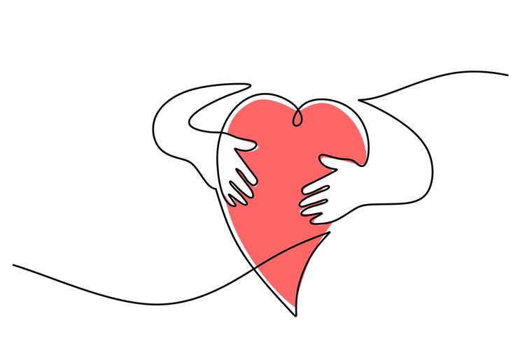 Una sola línea continua de abrazos de mano símbolo de amor
