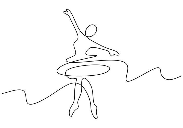 Una sola línea continua de bailarina bailarina aislada sobre fondo blanco