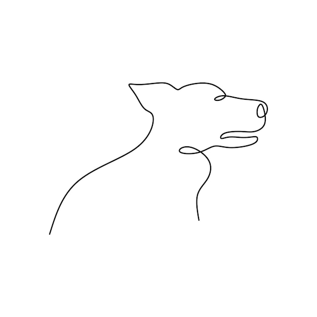 Una sola línea continua de cabeza de perro aislada sobre fondo blanco