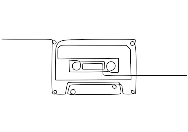 Una sola línea continua de cassette aislada sobre fondo blanco