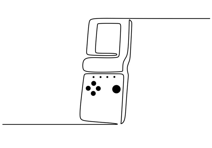 Una sola línea continua de consola de juegos vintage aislada en fondo blanco