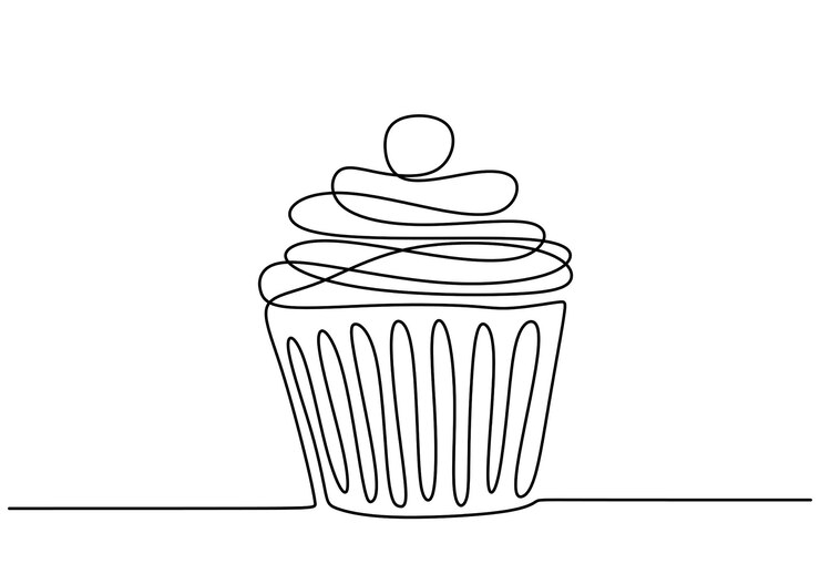 Una sola línea continua de cupcake Cupcake comida rápida en un estilo de línea aislado sobre fondo blanco.