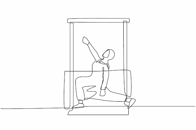Una sola línea continua dibujando a una mujer árabe sana con auriculares practicando yoga vector de diseño