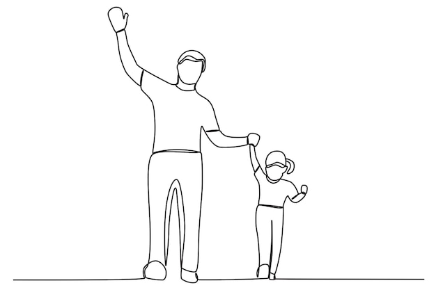 Una sola línea continua de dibujo hija y padre Día Global Concepto de Padres