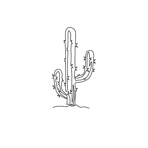 Una sola línea continua de dibujo planta de cactus espinoso cactus decorativos imprimibles para la decoración de la pared del hogar