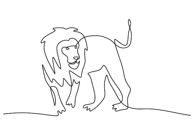 Una sola línea continua de un gran león para el día mundial del león aislado sobre un fondo blanco