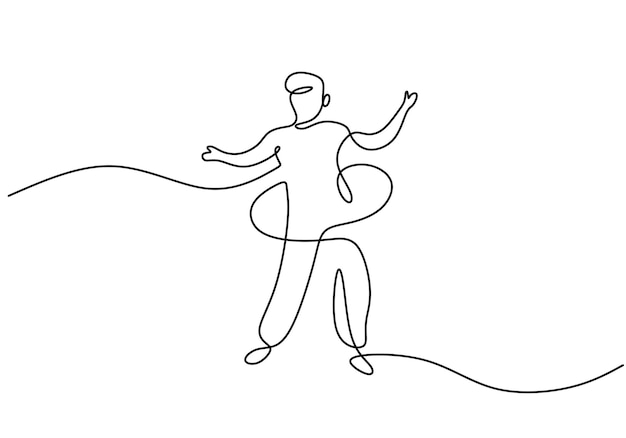 Una sola línea continua de hombre jugando hula hoop aislado sobre fondo blanco.