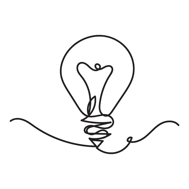 Una sola línea continua idea de arte bombilla solución creativa trabajo en equipo concepto de lámpara línea mínima