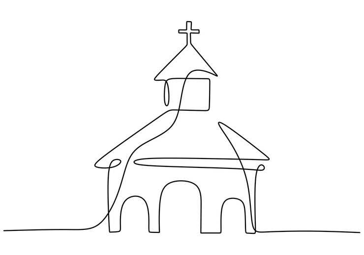 Una sola línea continua de iglesia aislada sobre fondo blanco