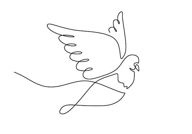 Una sola línea continua de palomas aisladas sobre un fondo blanco