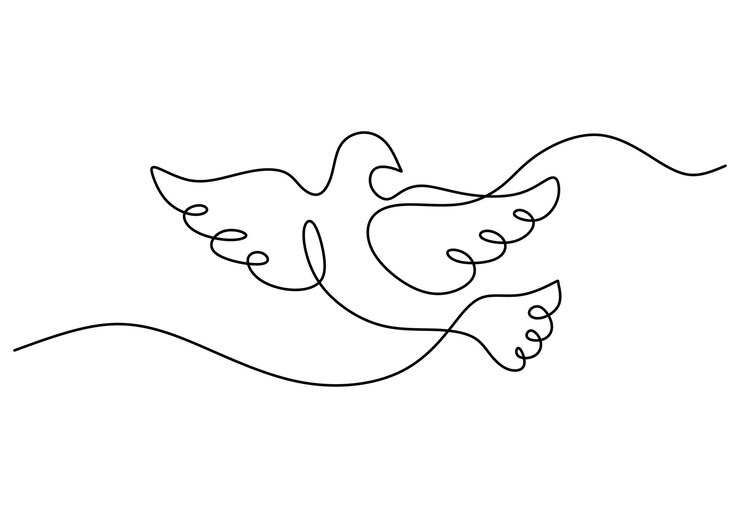 Vector una sola línea continua de palomas aisladas sobre un fondo blanco