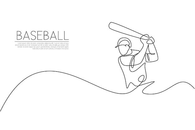 Una sola línea dibujando a un hombre enérgico jugador de béisbol practicando para golpear la pelota vector Diseño deportivo