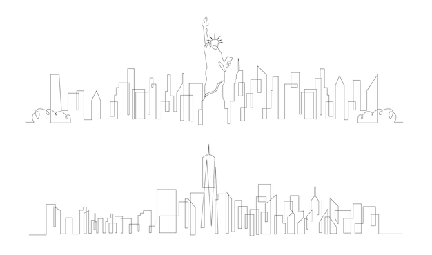 Una sola línea dibujando el horizonte de la ciudad de Nueva York Estados Unidos