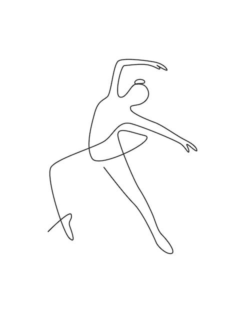 Una sola línea dibujando mujer sexy belleza bailarina vector Bonita bailarina de ballet muestra movimiento de danza