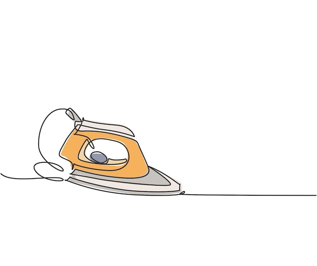Una sola línea dibujando ropa eléctrica, planchado, electrodomésticos, electricidad, herramientas domésticas, vector