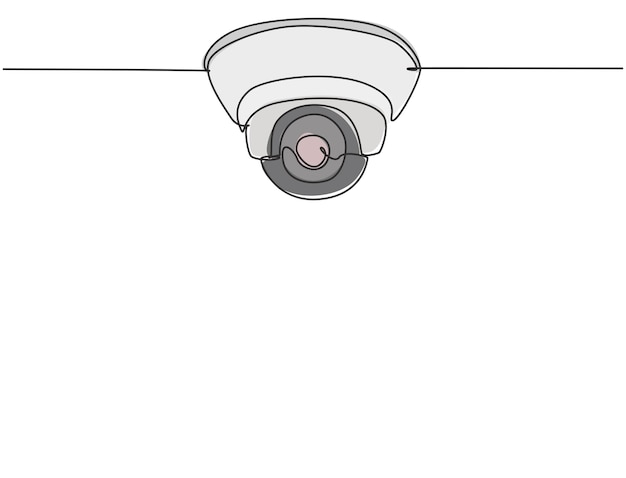 Una sola línea de dibujo de CCTV ubicada en el techo de la oficina para monitorear y mantener la seguridad
