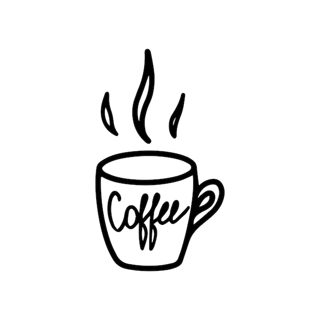 Una sola taza dibujada a mano de café chocolate cacao americano o capuchino Doodle vector ilustración Divertida y linda Ilustración para la fiesta del té en el café o Quédate en casa Aislado sobre fondo blanco