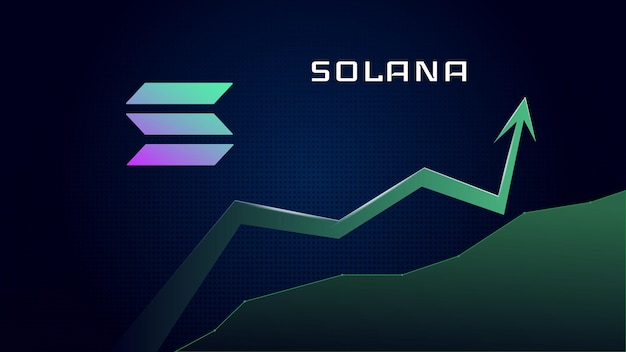 Solana SOL en tendencia alcista y el precio está aumentando Símbolo de moneda de criptomoneda y flecha verde hacia arriba Vuela a la luna Ilustración vectorial