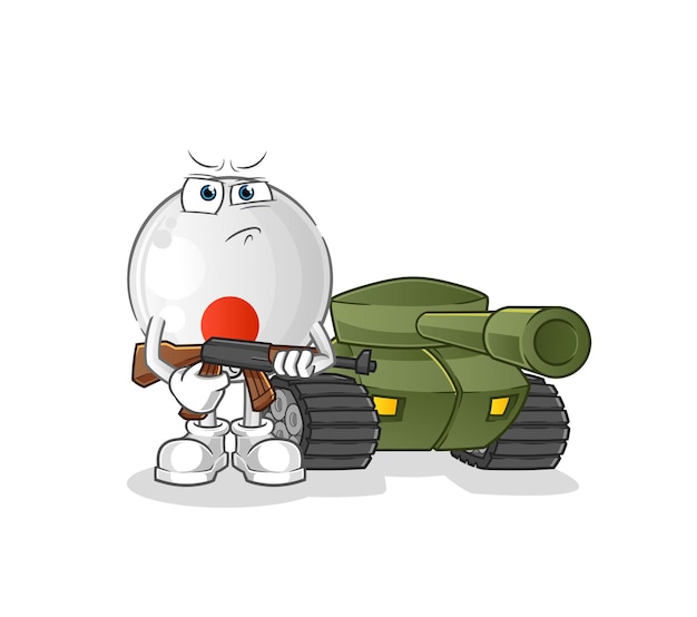 Soldado de bandera japonesa con carácter de tanque. vector de mascota de dibujos animados