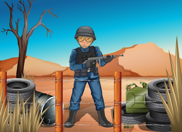 Un soldado en el campo de batalla