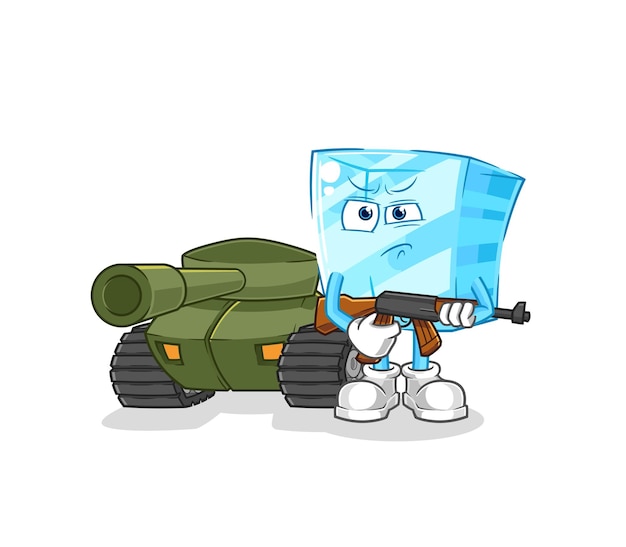 Soldado de cristal con vector de mascota de dibujos animados de personaje de tanque