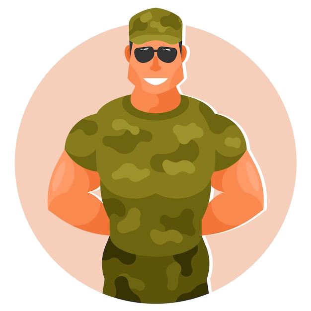 Vector soldado del ejército con gafas de sol y ropa de camuflaje gráficos vectoriales