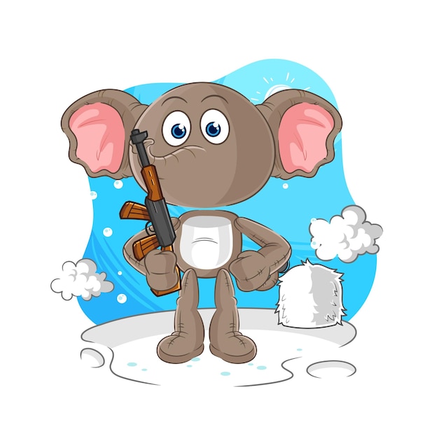 Soldado elefante en vector de mascota de personaje de invierno