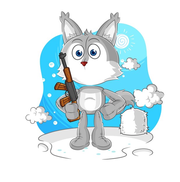 Soldado lobo en vector de mascota de personaje de invierno