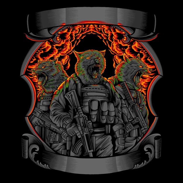 soldado lobo vectorial con pistola en la mano