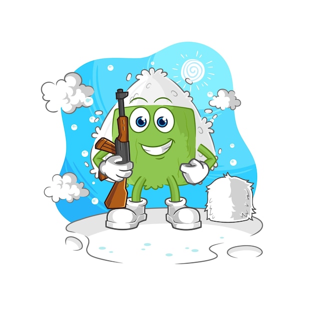 Soldado onigiri en vector de mascota de personaje de invierno