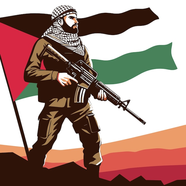 Vector un soldado palestino con una bandera o un arma palestina