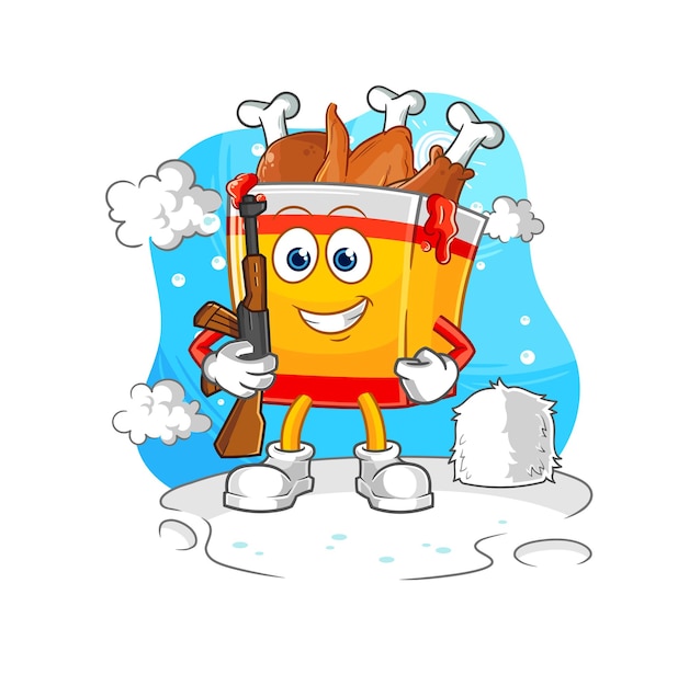 Soldado de pollo frito en vector de mascota de personaje de invierno